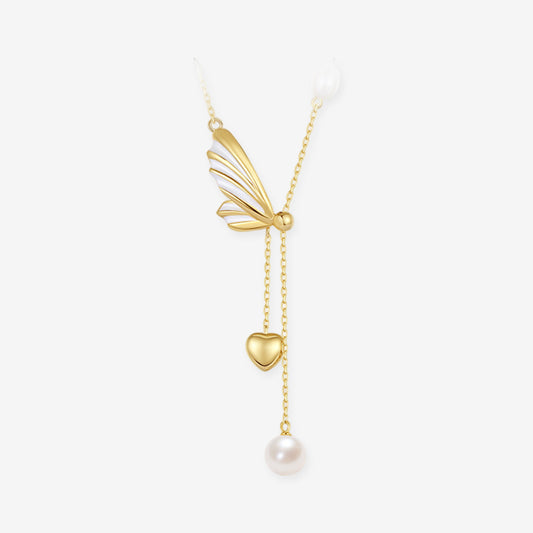 S925 Silver Pearl Heart-beating Butterfly Necklace