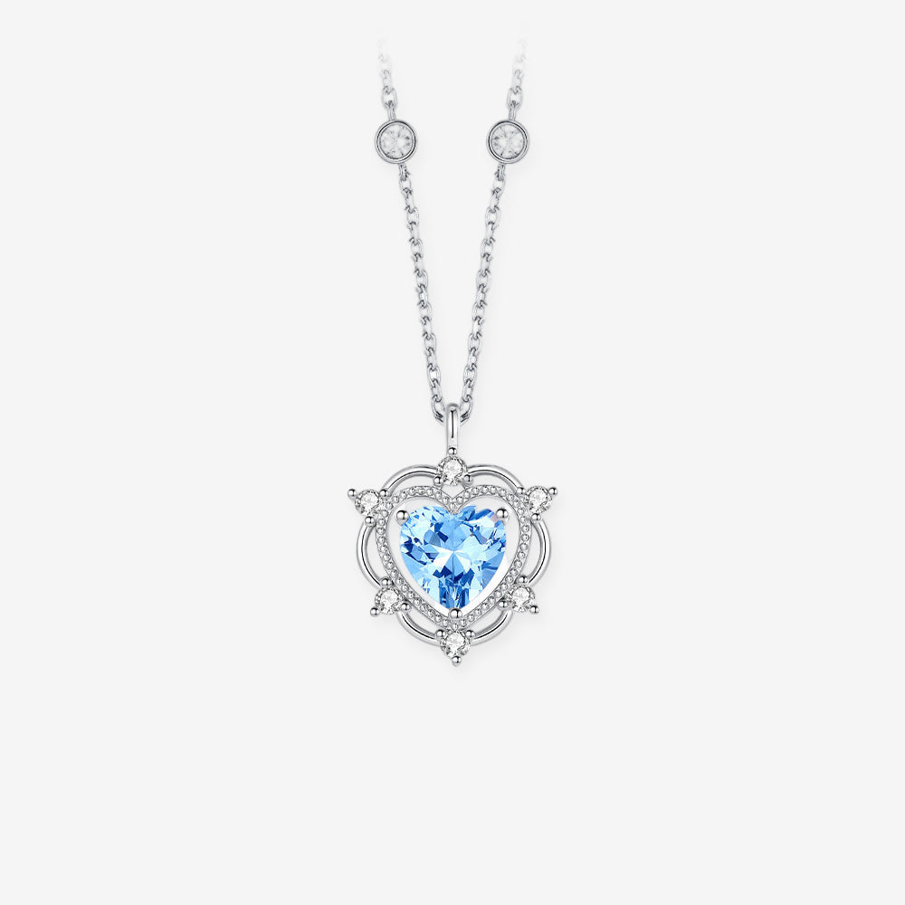 Silver Zircon Pink Blue Heart Necklace