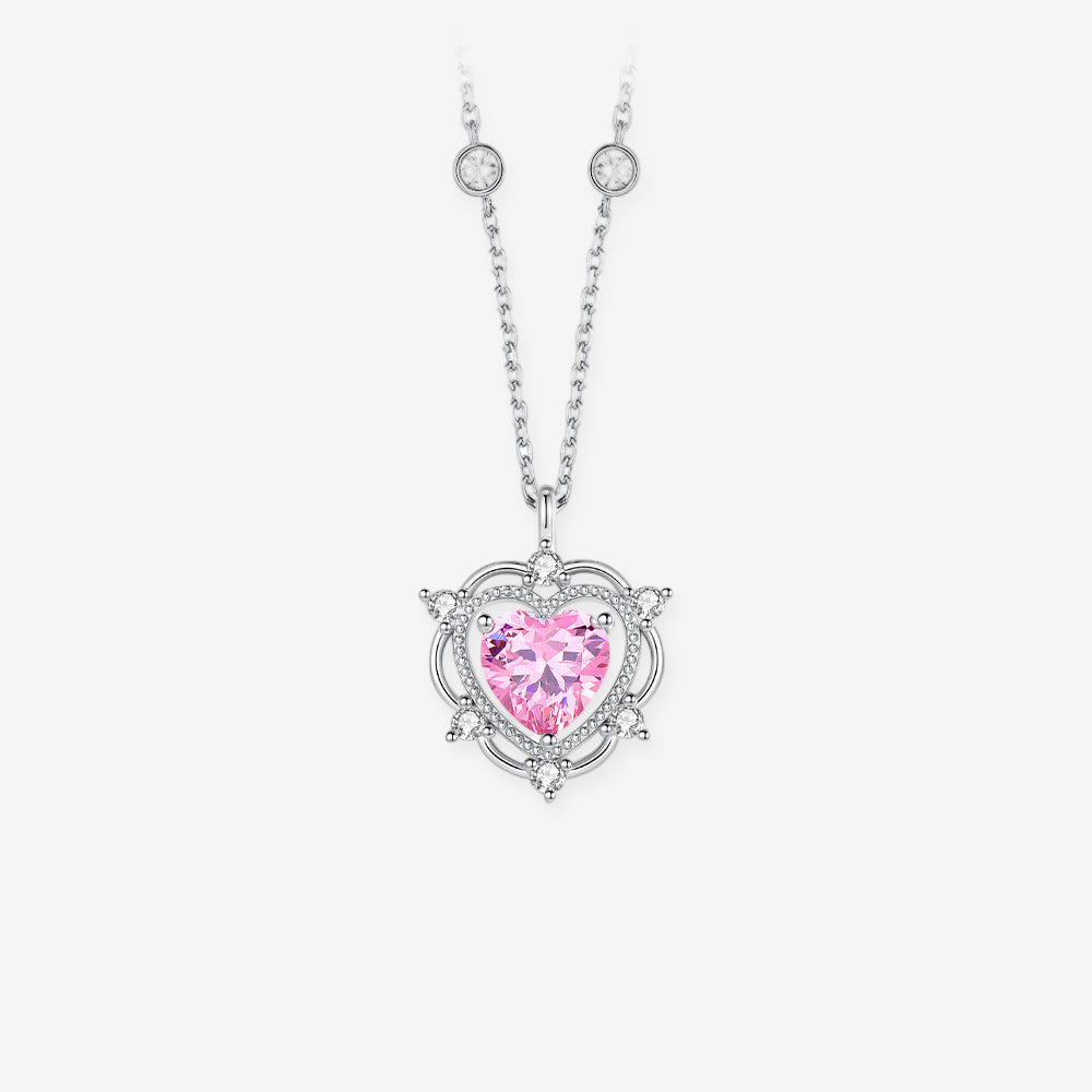Silver Zircon Pink Blue Heart Necklace