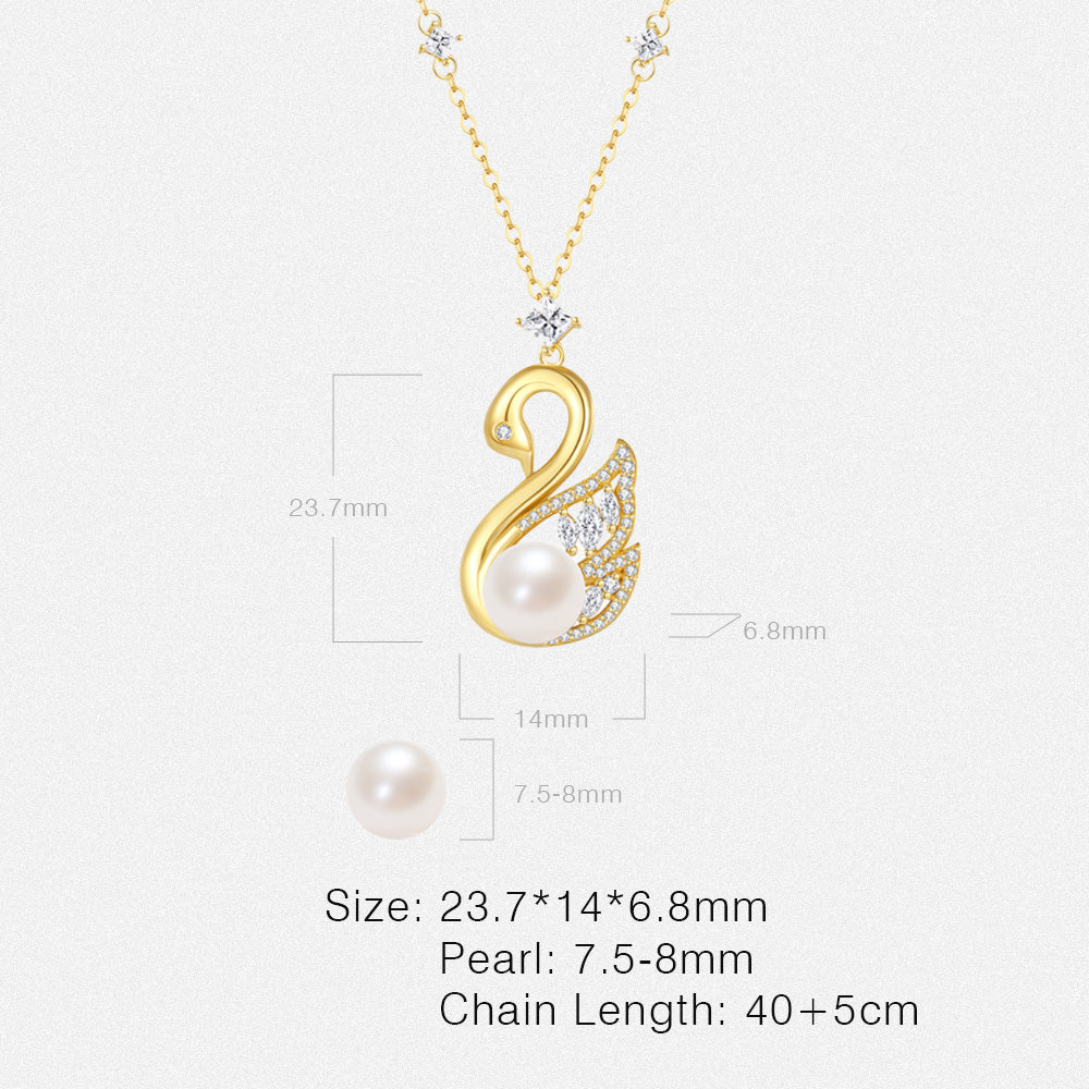 S925 Silver Pearl Zircon Golden Swan Necklace Earring Set