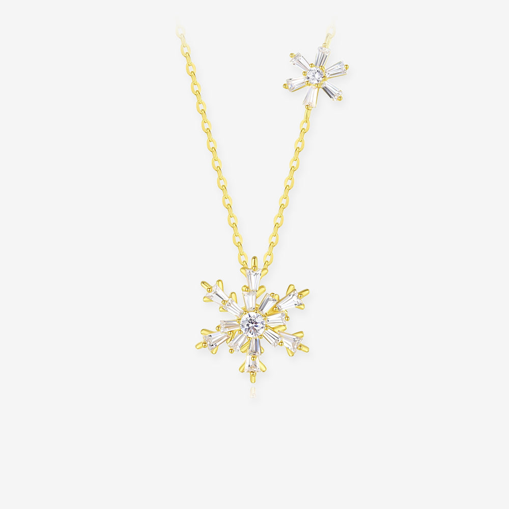 Silver Zircon Rotatable Snowflake Necklace