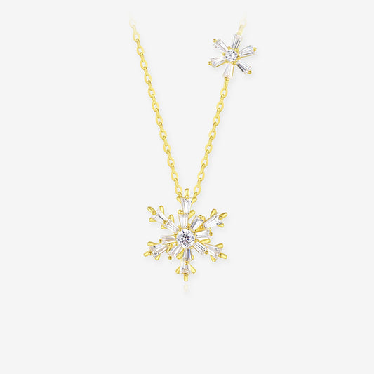 Silver Zircon Rotatable Snowflake Necklace