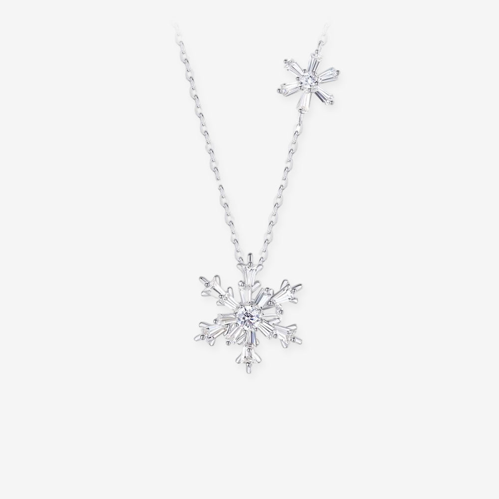 Silver Zircon Rotatable Snowflake Necklace