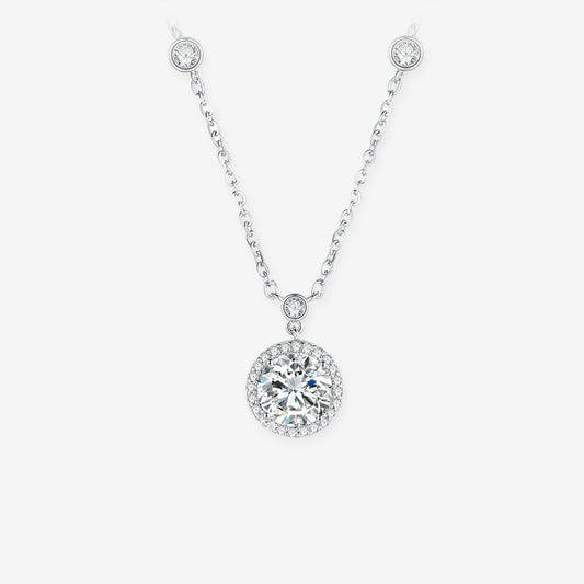 Silver Round Cut Zircon Halo Necklace