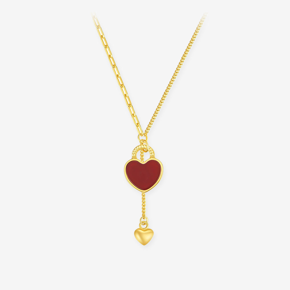 Silver Agate Red Heart Lock Necklace