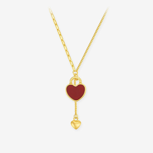Silver Agate Red Heart Lock Necklace