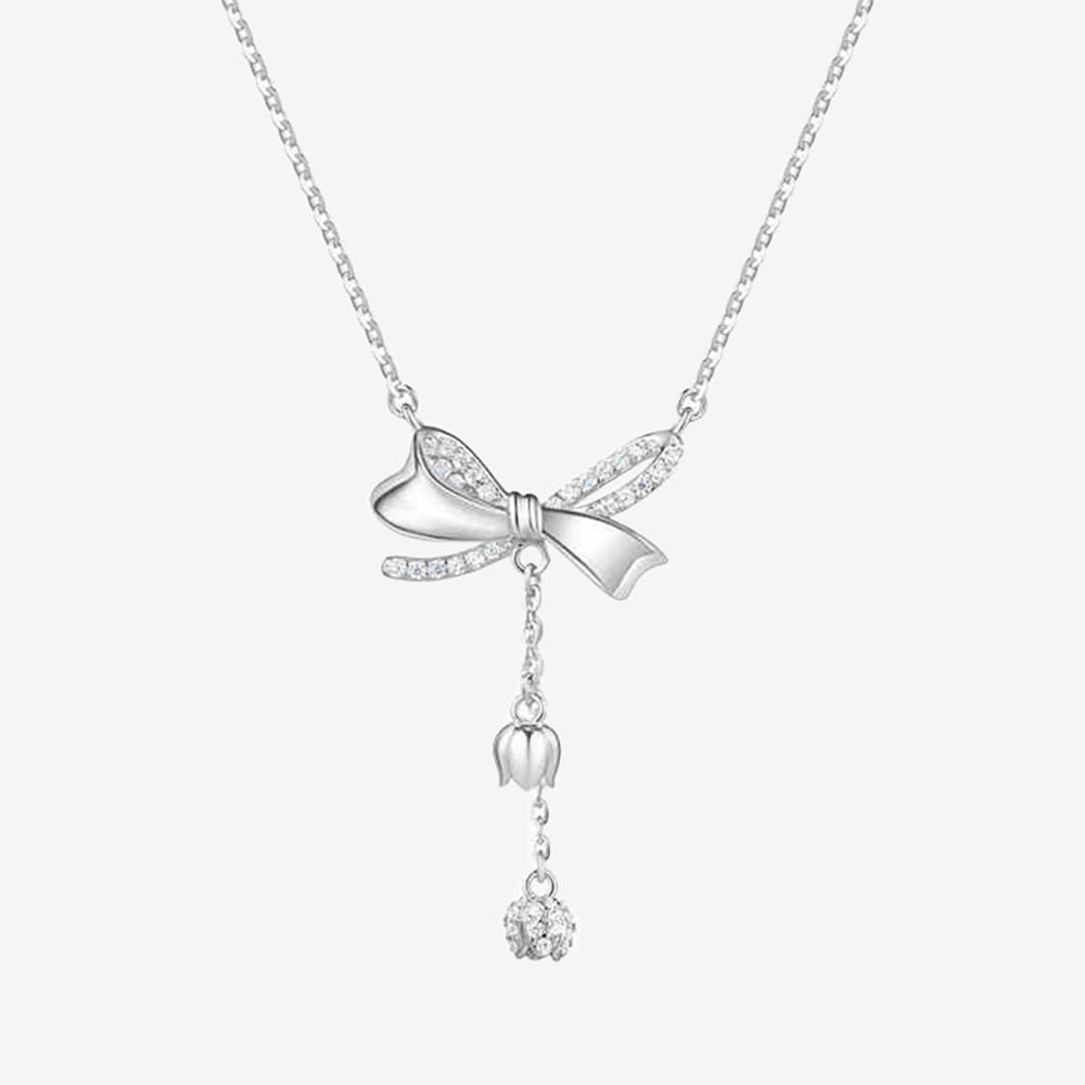 S925 Silver Bow Lily of the Valley Tassel Necklace