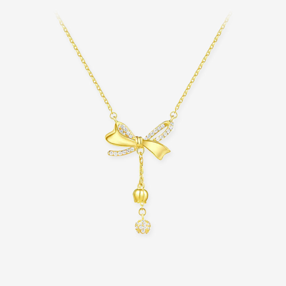 Silver Bow Lily of the Valley Tassel Necklace