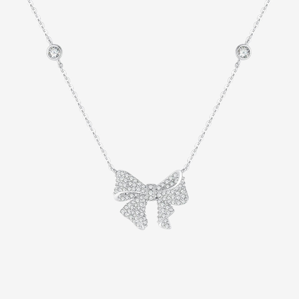 S925 Silver Zircon Bow Knot Necklace