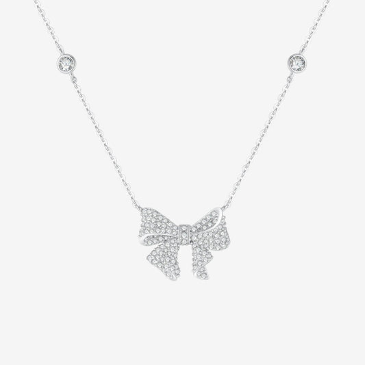 S925 Silver Zircon Bow Knot Necklace