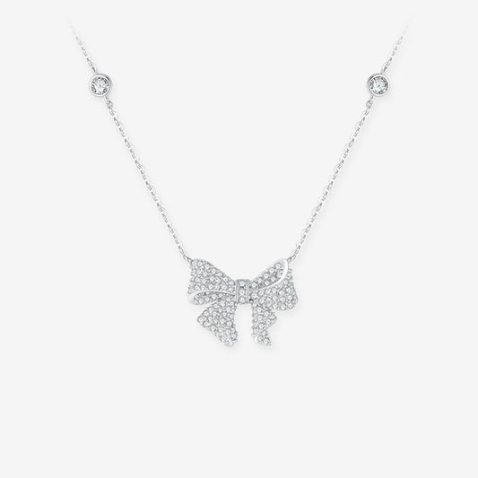 Silver Zircon Bow Knot Necklace