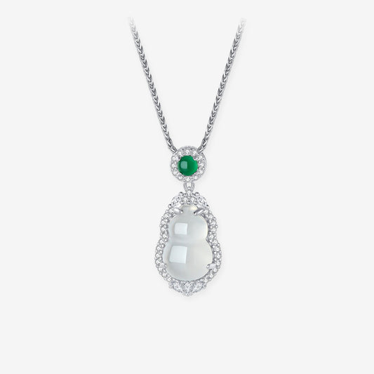 Silver Zircon Chalcedony Ruyi Calabash Gourd Necklace