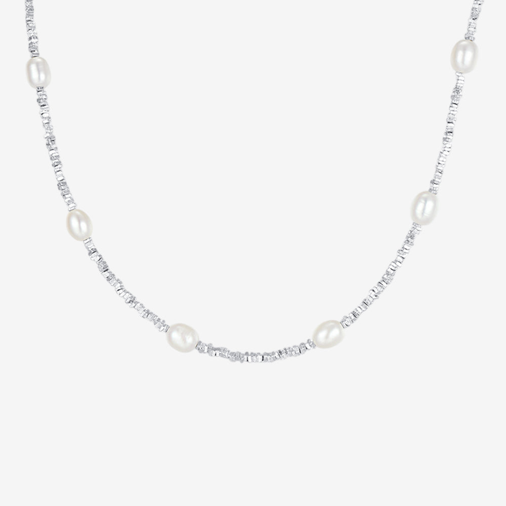 S925 Silver Cube Pearl Necklace