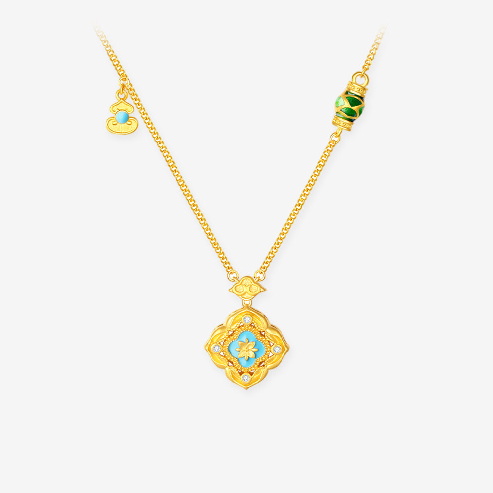 [Pre-sale] Silver Gold Plated Enamel Auspicious Lotus Pond Necklace