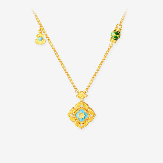 [Pre-sale] Silver Gold Plated Enamel Auspicious Lotus Pond Necklace