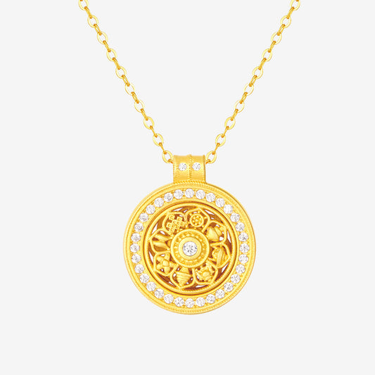 925 Silver Gold Plated Eight-treasure Compass Necklace