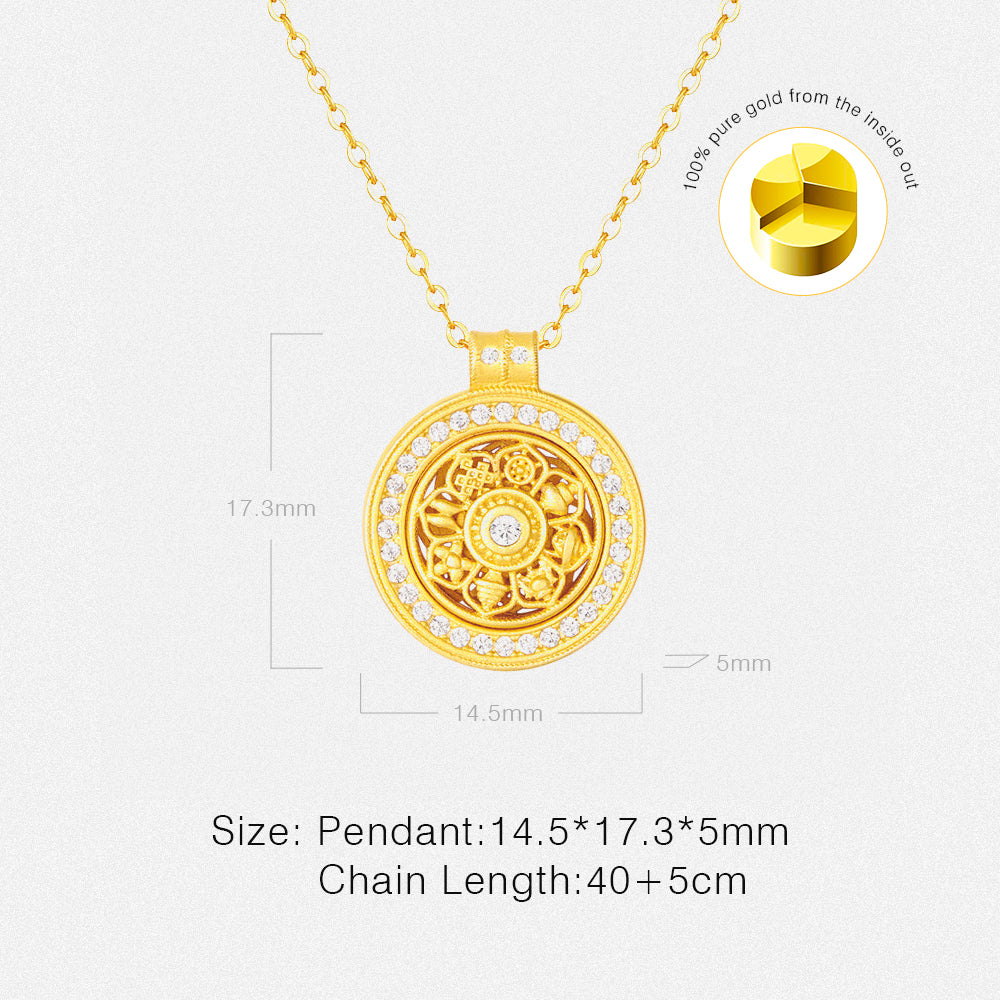 925 Silver Gold Plated Eight-treasure Compass Necklace