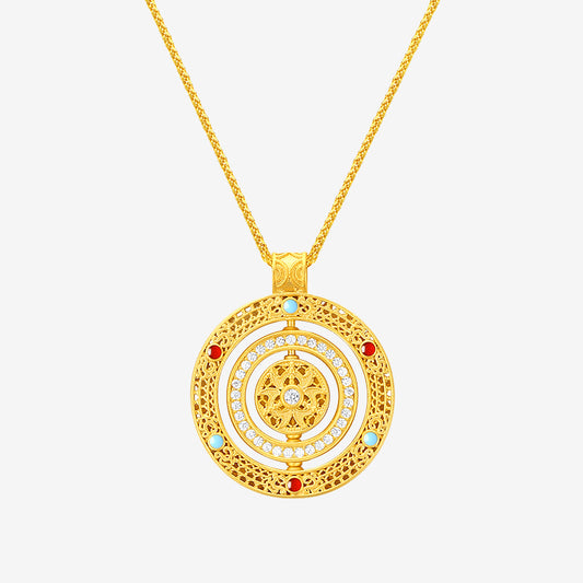 925 Silver Gold Plated Zircon Compass Necklace