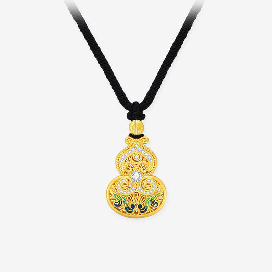 Silver Gold Plated Enamel Ruyi Calabash Gourd Necklace