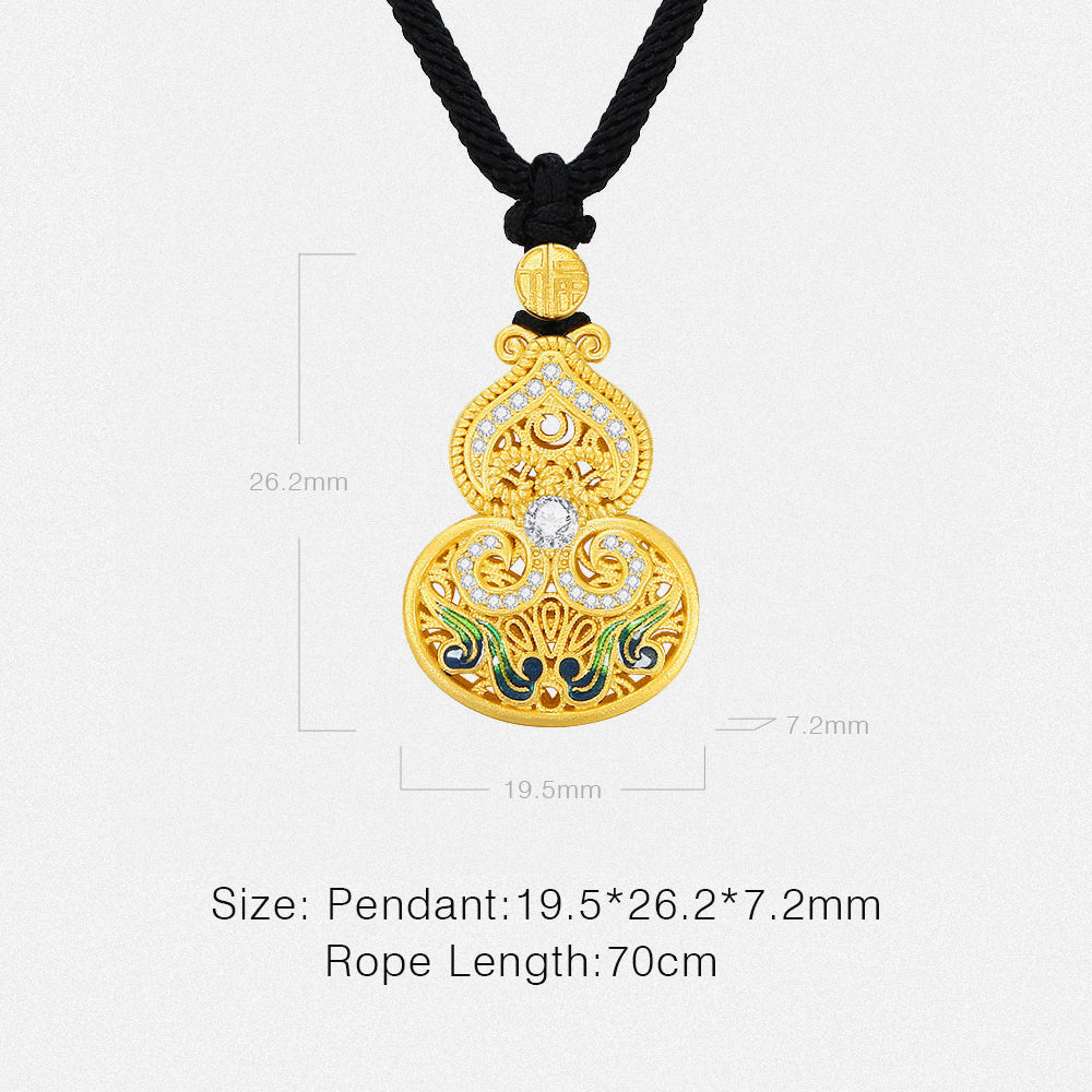 925 Silver Gold Plated Enamel Ruyi Gourd Pendant Necklace