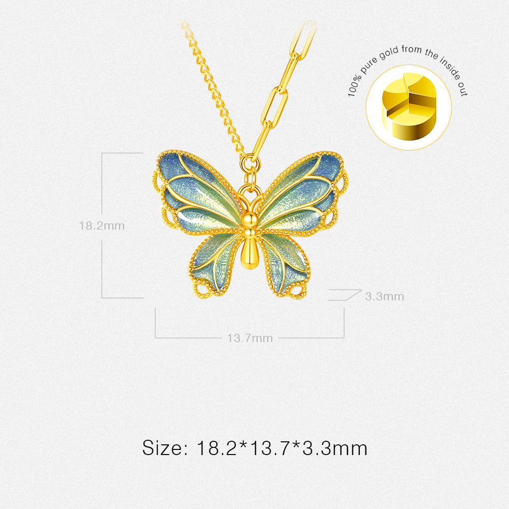 S925 Silver Enamel Pearl Colorful Butterfly Necklace