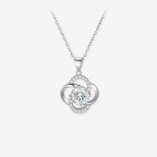 Silver Zircon Elegant Four-leaf Clover Necklace