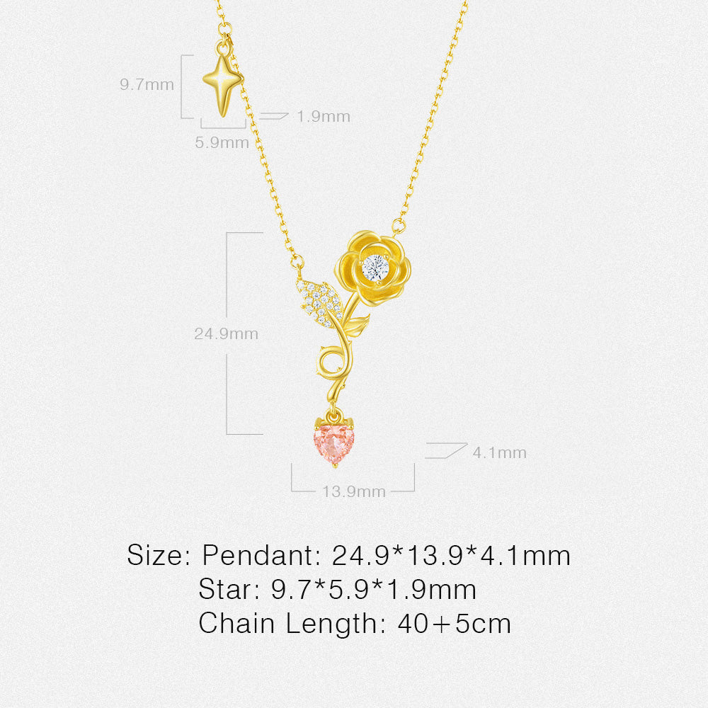 S925 Silver Zircon Yellow Rose Pink Heart Necklace