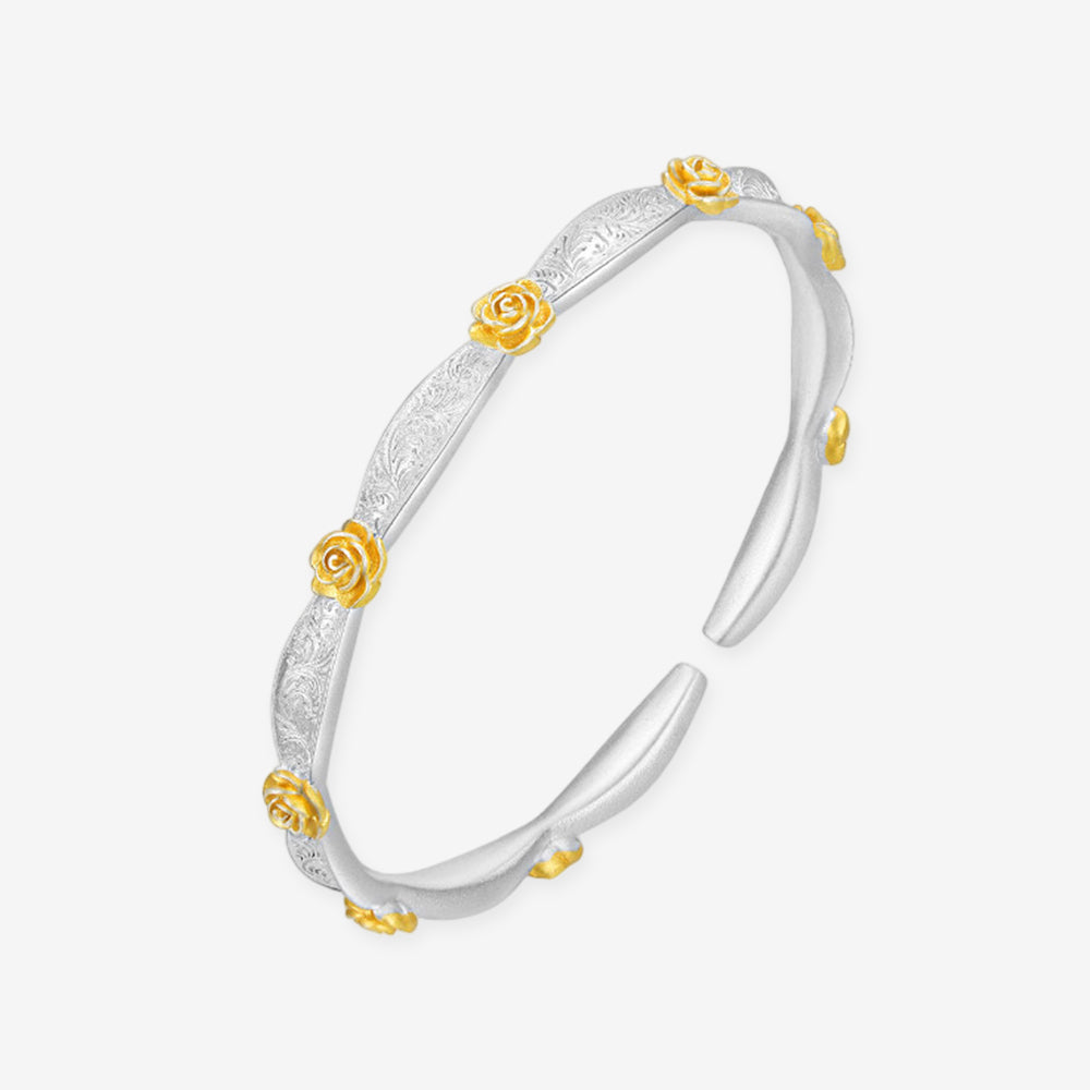 S990 Vintage Style Rose Open Bangle