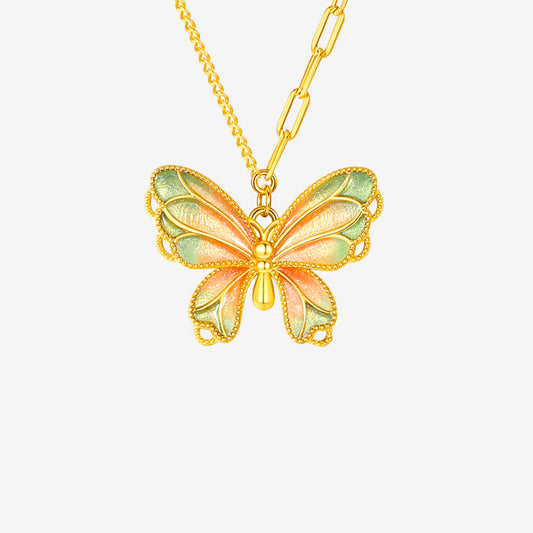 S925 Silver Enamel Pearl Colorful Butterfly Necklace