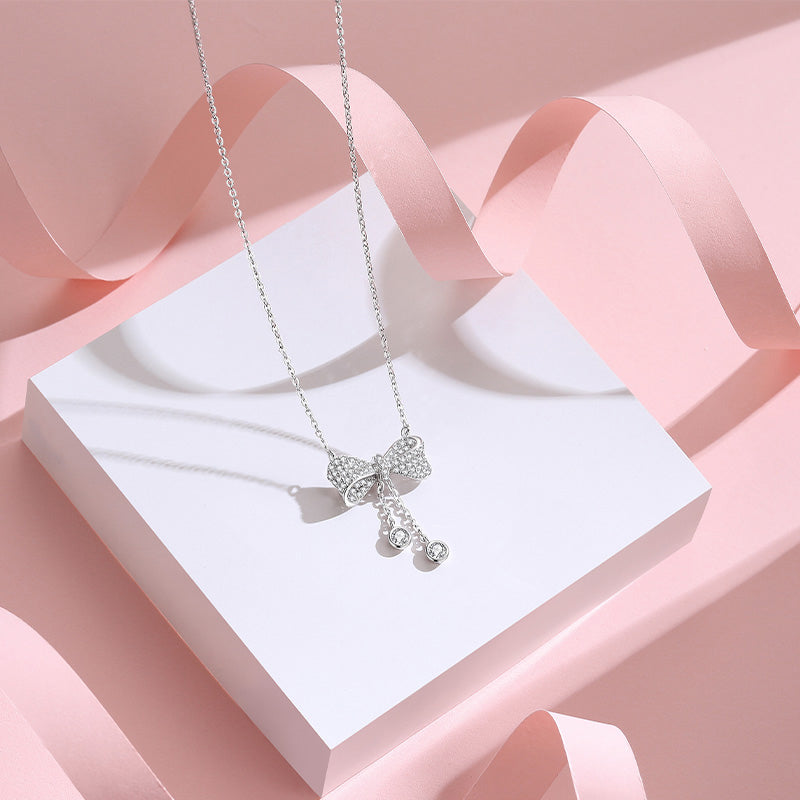 S925 Silver Zircon Sweet Bow Knot Necklace