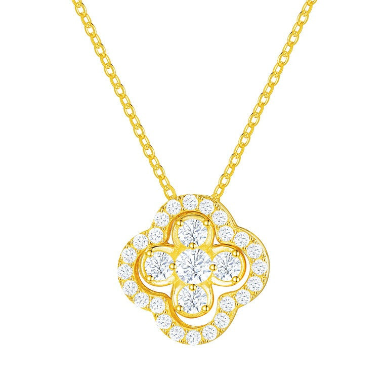 S925 Silver Zircon Double-sided Clover Necklace