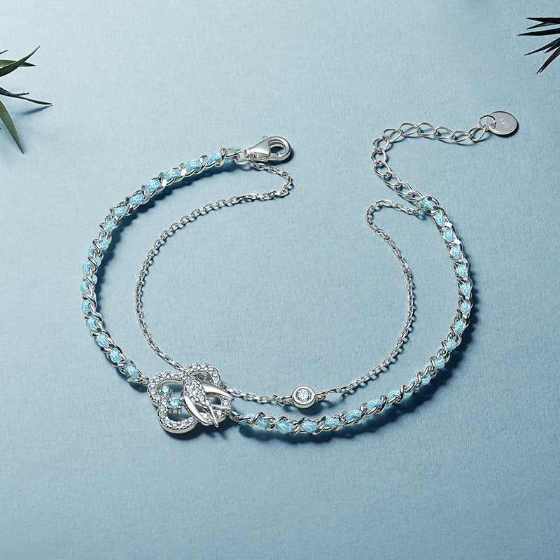 [Pre-sale] Silver Zircon Swallow Clover Double-layer Bracelet