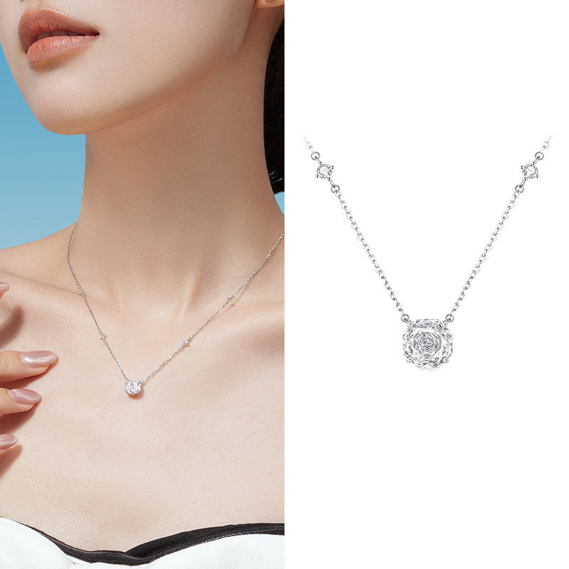 【𝐋𝐢𝐦𝐢𝐭𝐞𝐝-𝐭𝐢𝐦𝐞 𝐝𝐢𝐬𝐜𝐨𝐮𝐧𝐭】Silver Zircon Colored Rose Solitaire Bezel Jewelry Set - Bracelet & Necklace