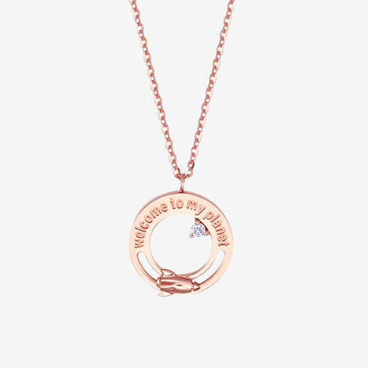 Shining Girl Series 18K Rose Gold Diamond Rocket Planet Necklace