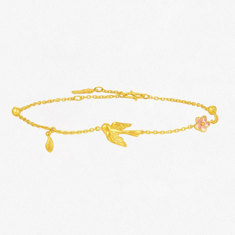 Twelve Gods of Flowers Series 24K Gold Magpie and Plum Blossom Fairly Bracelet