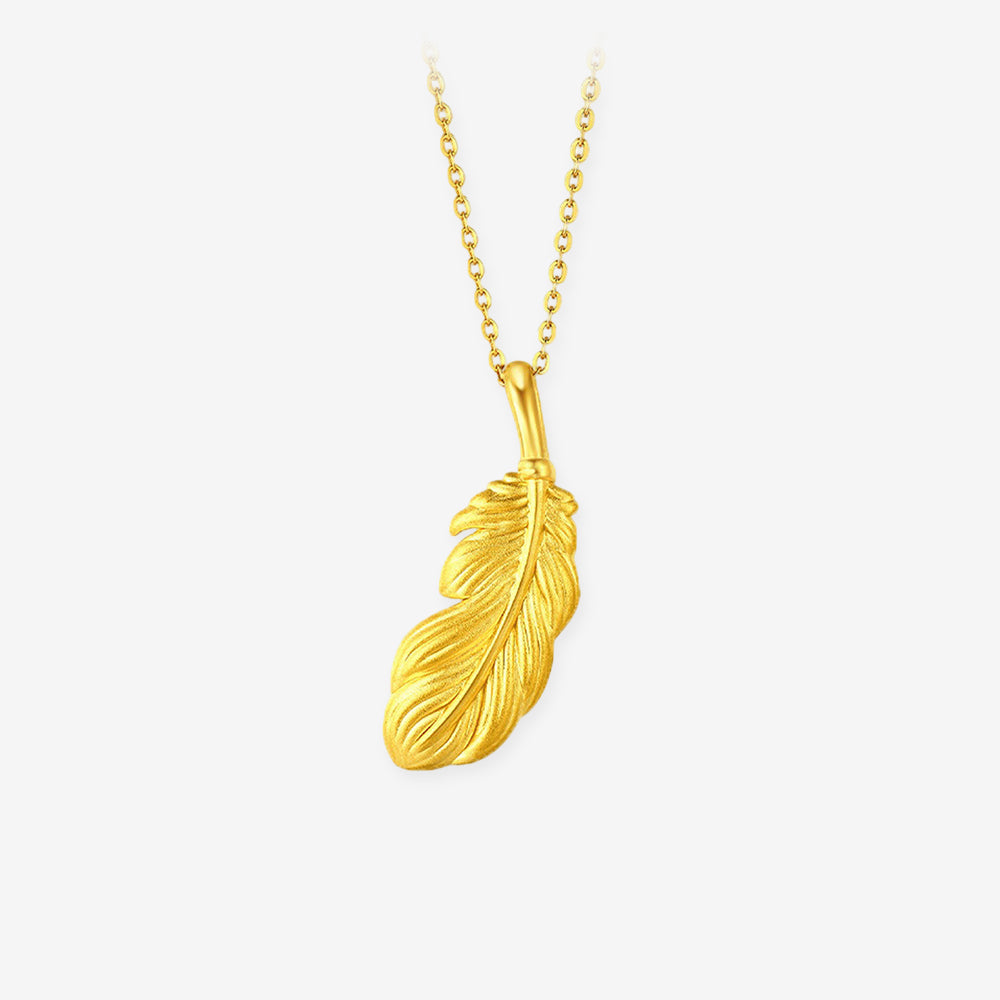 24K Gold Vintage Style Feather Pendant