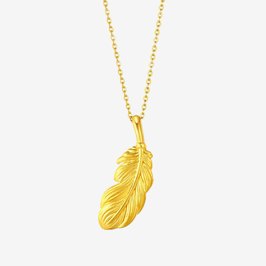 24K Gold Vintage Style Feather Necklace Pendant