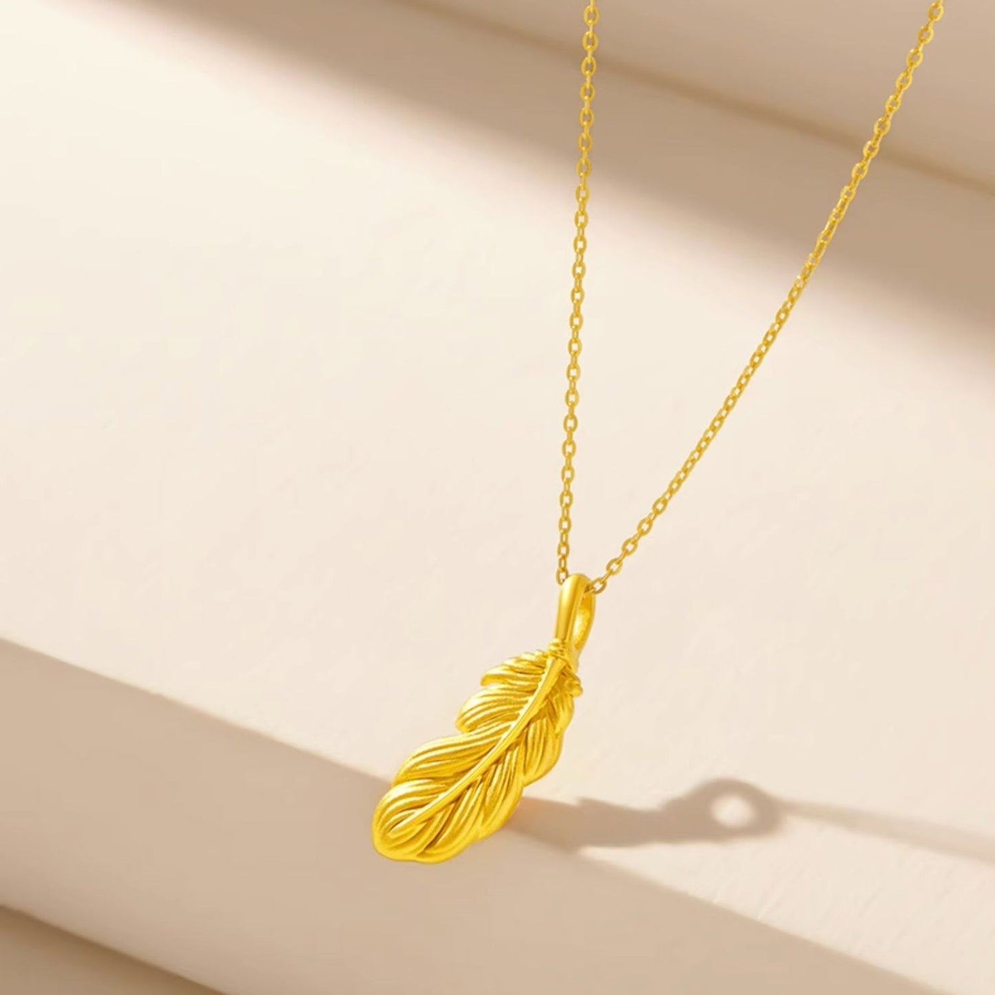 24K Gold Vintage Style Feather Necklace Pendant