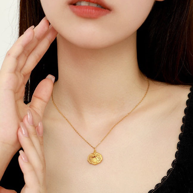 24K Gold Auspicious Clouds Ruyi Lock Pendant Necklace