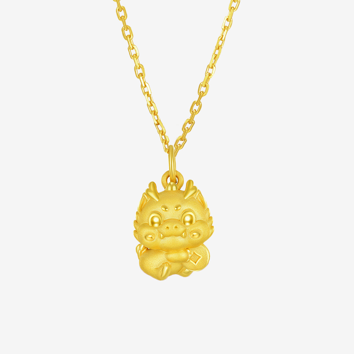 24K Gold Wealthy Coin Dragon Necklace Pendant