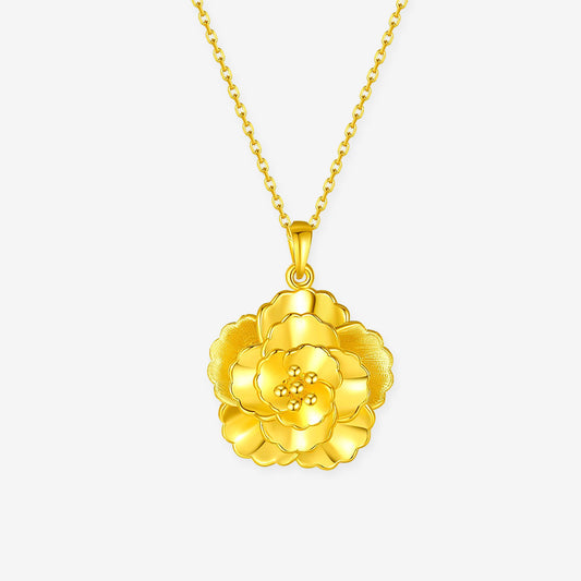 24K Gold Alluring Peony Necklace Pendant