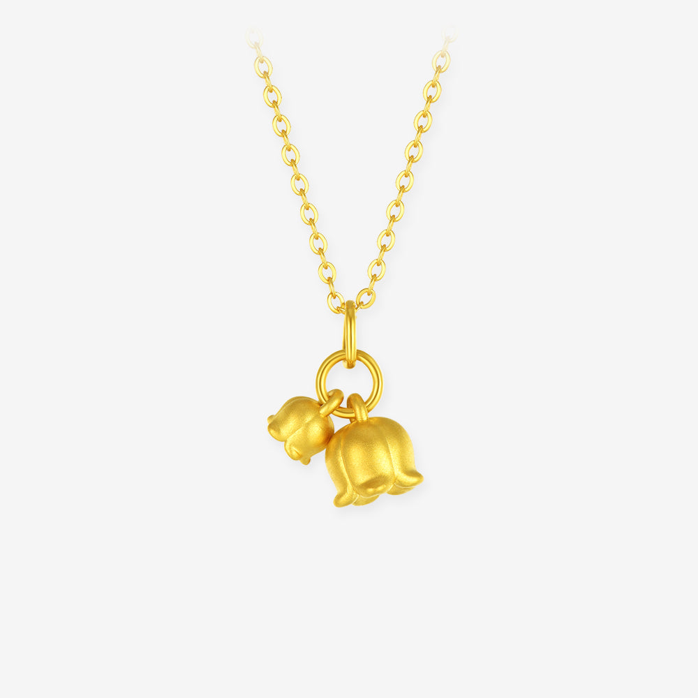 24K Gold Two Lily of the Valley Pendant