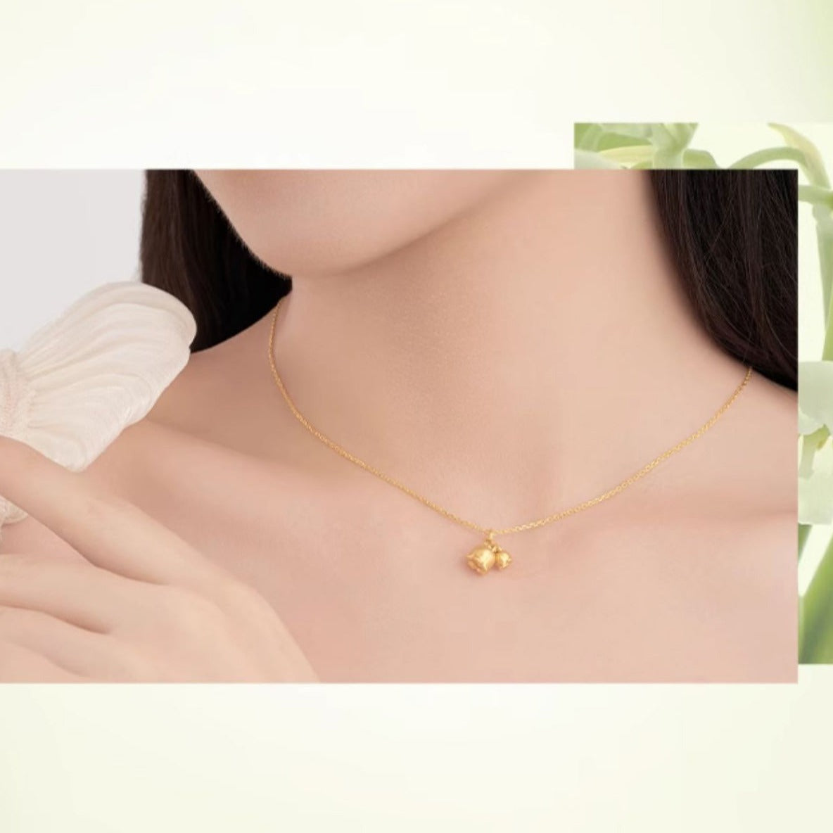 24K Gold Two Lily of the Valley Pendant Necklace