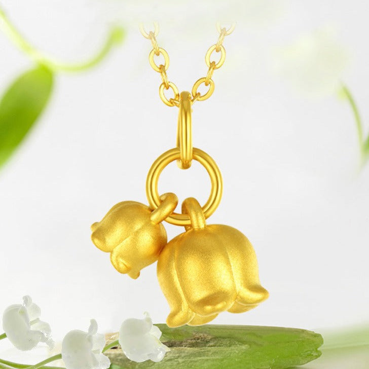 24K Gold Two Lily of the Valley Pendant Necklace