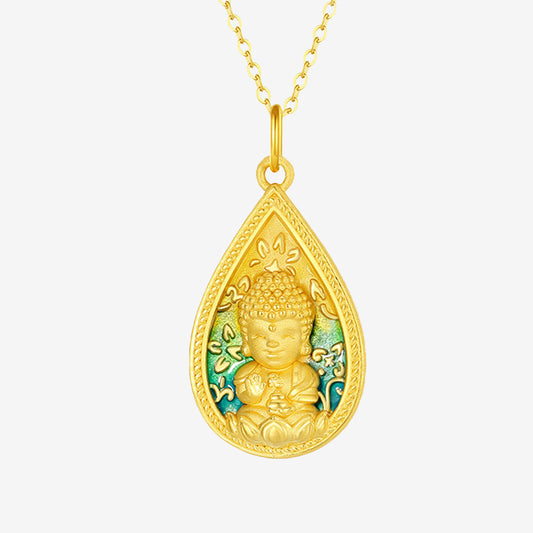 24K Gold Enamel Medicine Buddha Necklace Pendant