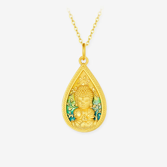 24K Gold Enamel Medicine Buddha Pendant