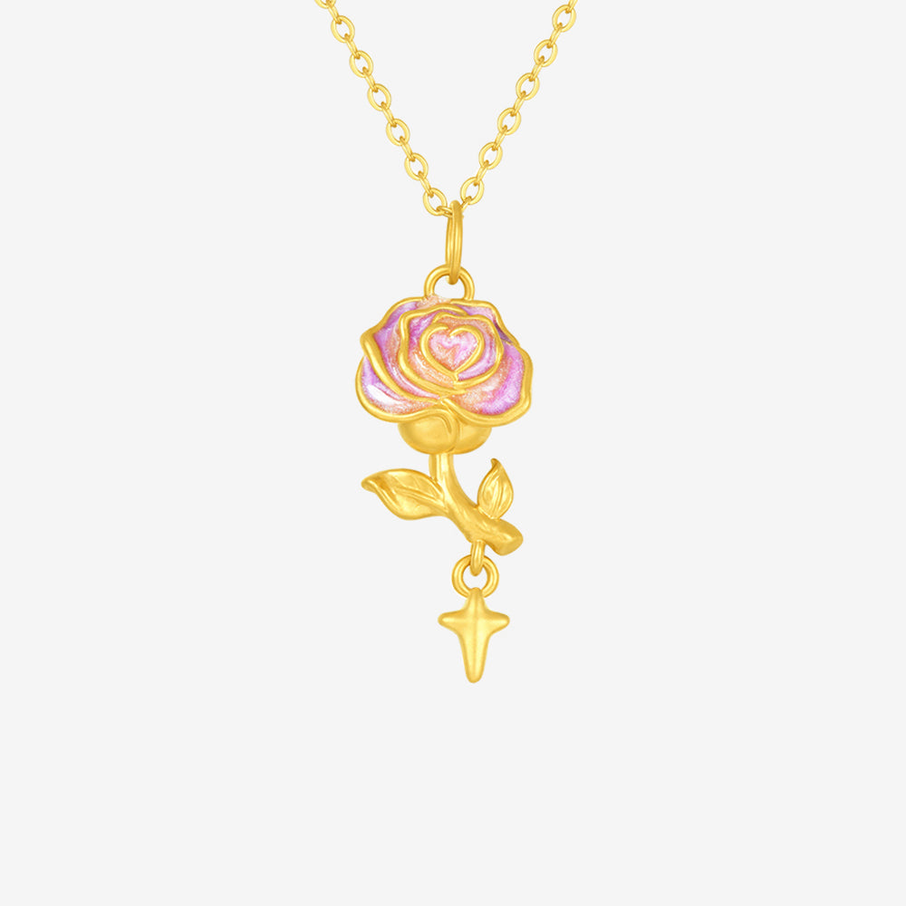 Monet Garden Series 24K Gold Purple Rose Romantic Necklace Pendant