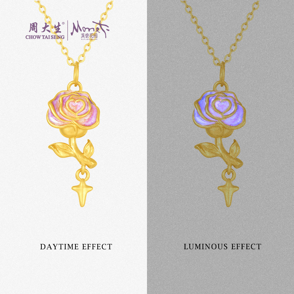 Monet Garden Series 24K Gold Purple Rose Romantic Pendant