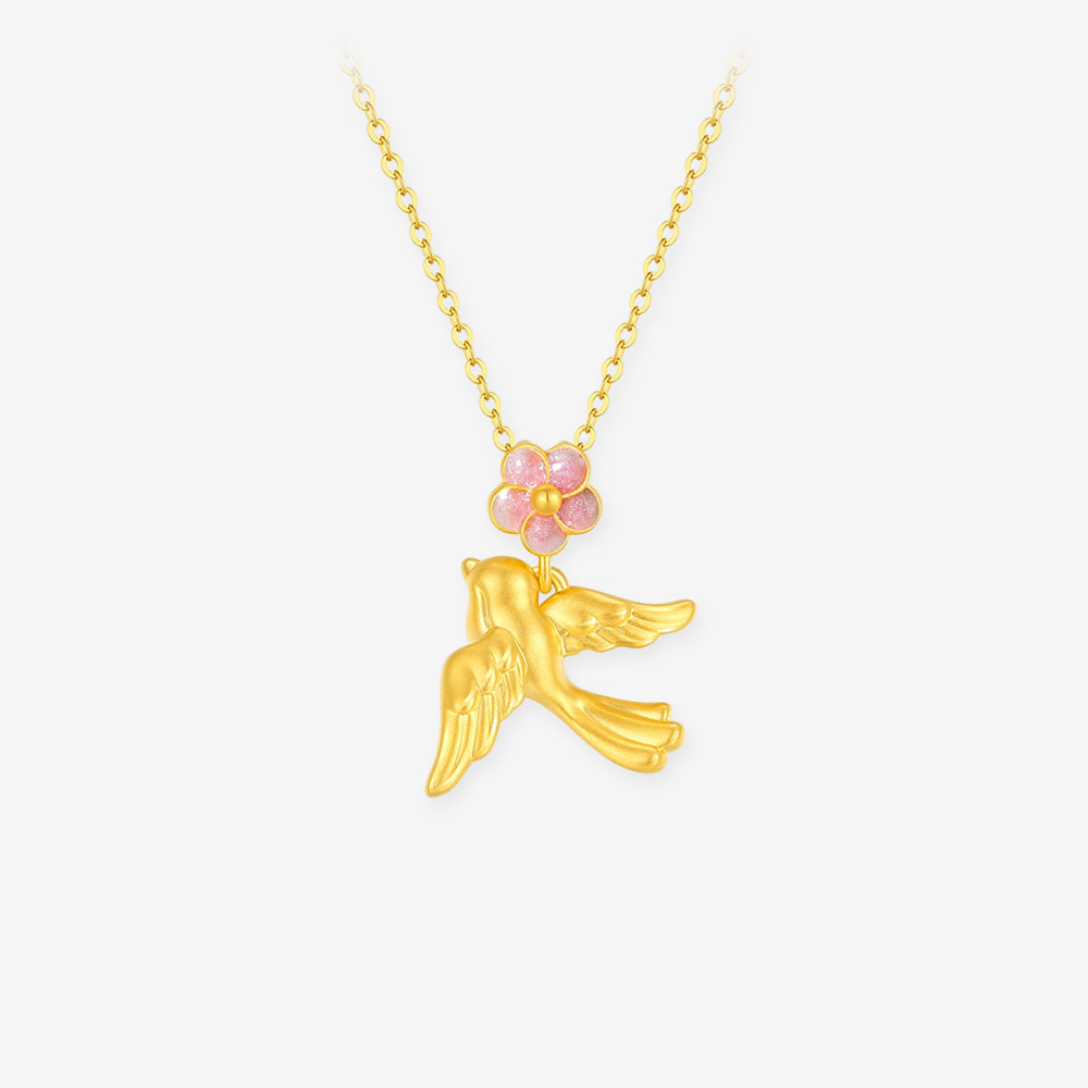 Twelve Gods of Flowers Series 24K Gold Magpie and Plum Blossom Fairly Pendant