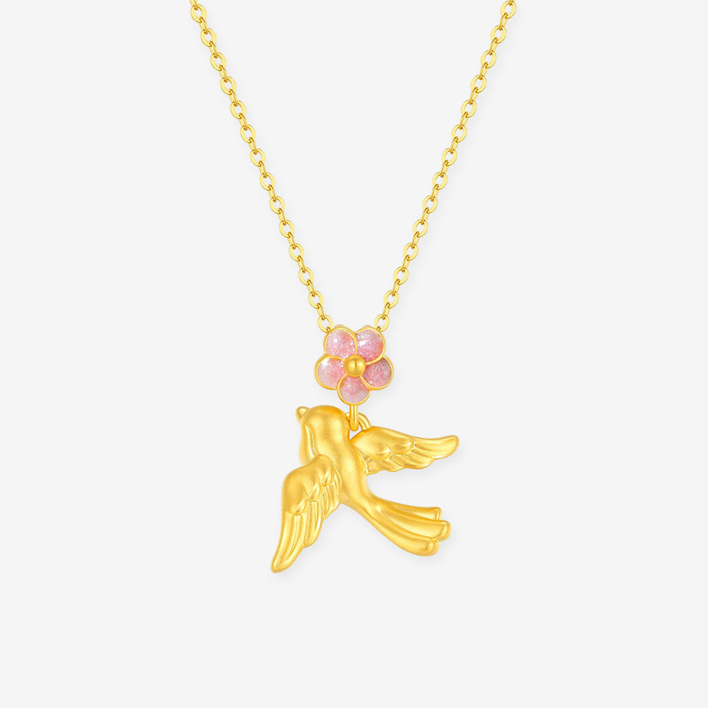Twelve Gods of Flowers Series 24K Gold Magpie and Plum Blossom Fairly Pendant